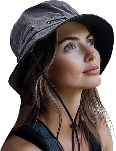 Miniatura 3 de UPF 50+ Boonie - Sombrero de algodón de ala ancha para senderismo, protección solar, safari, playa, sombreros con correa para la barbilla