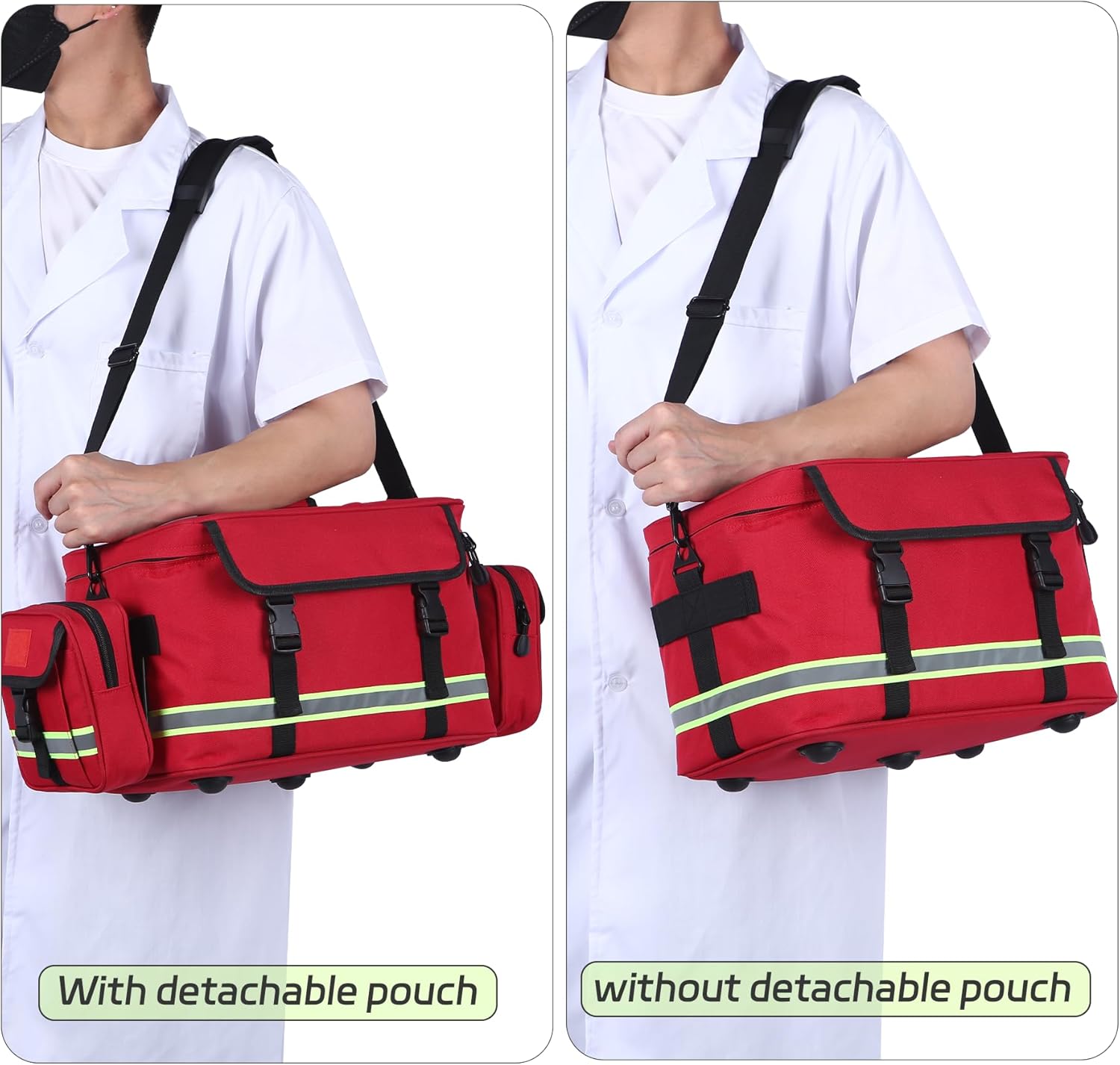 Medical Bag Empty First Aid Bag Home Health Empty First Aid Storage with Two Detachable Side Bags Emergency Responder Trauma Bag for Nursing Student,Therapist,Doctors