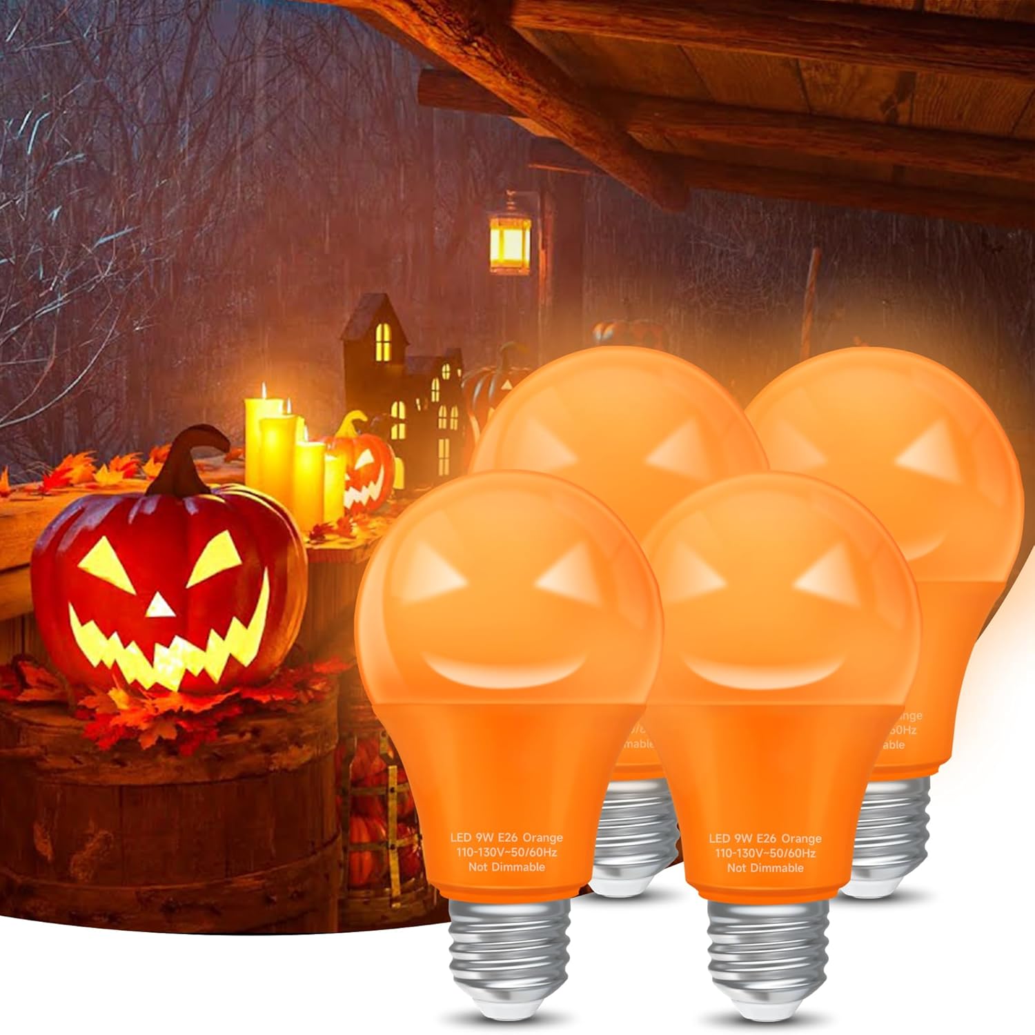 Eastiya Halloween Orange LED Light Bulbs 60 Watt Equivalent 9W, A19 ...