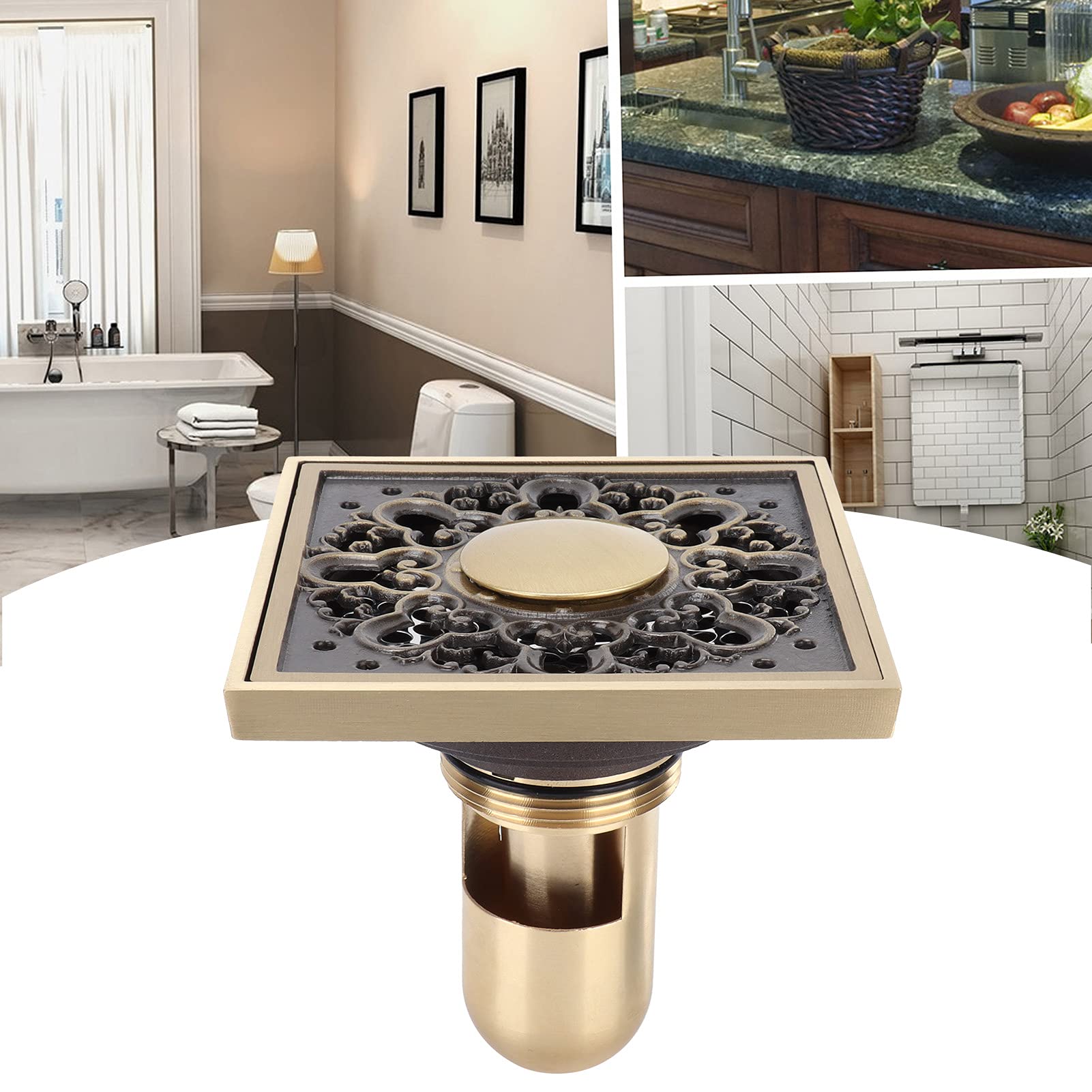 Scarico A Pavimento Bagno 10x10 Cm - Griglia Ottone, Design Antico | Anti-insetti E Facile Pulizia - Foto 2