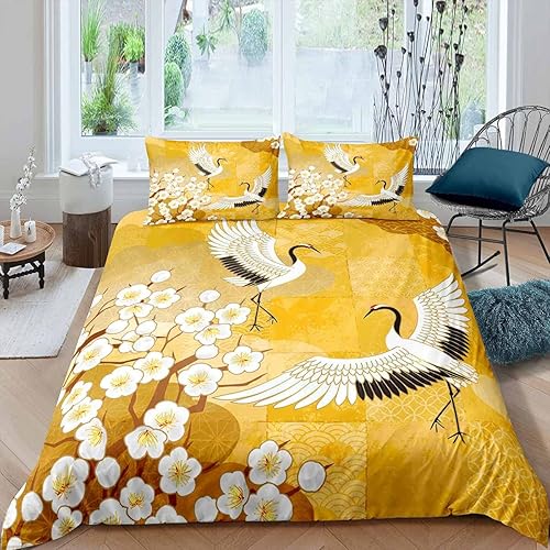 Feelyou Juego de ropa de cama japonesa Ukiyoe Them para niñas y niños con estampado floral, funda de edredón con patrón Hokusai, funda de edredón de