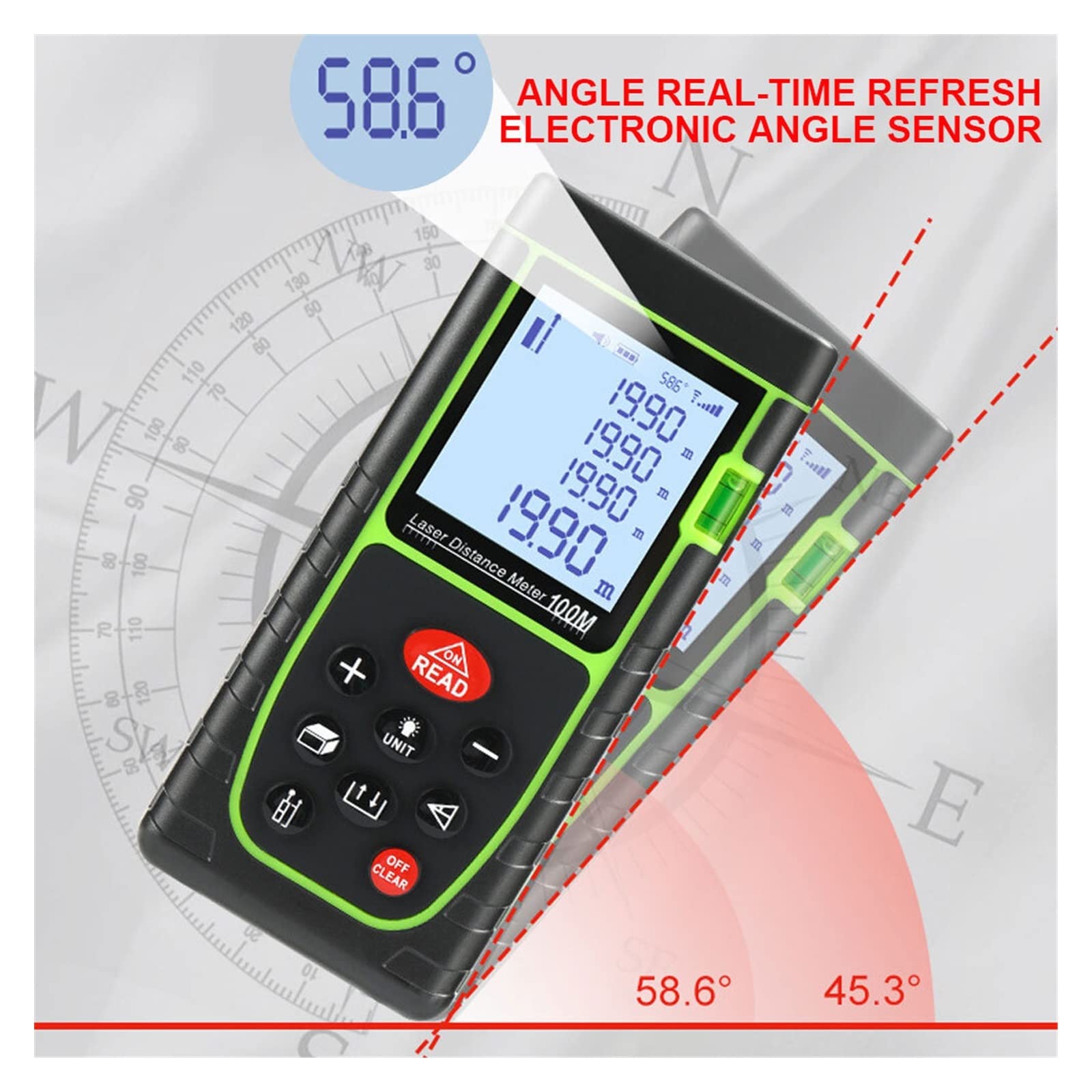 Équipement d'arpentage Testeur de Distance Laser numérique Poignée Ruban à mesurer Laser Outil de Mesure de Distance précis 40 m pour la Conception intérieure/architecturale GPS Portable