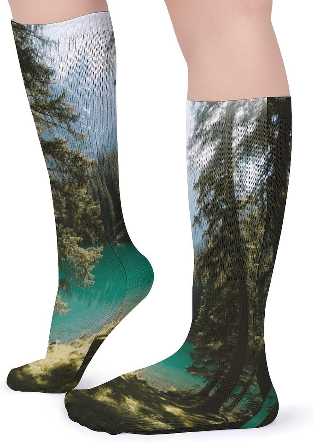 Emerald Lake Forest Crew Socks High Stocking Thermal Socks | Tube Socks-Breathable-Moisture-Soft-wicking for Hospital Pilates Yoga for women men Grippy for office and daily walking