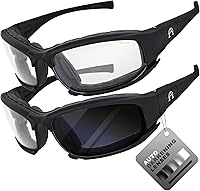 Vista 1 de Alpha Omega AO3 - Gafas de sol de motocicleta acolchadas de espuma Z87.1 convertibles para hombres o mujeres, 2 pares de montura negra con lentes