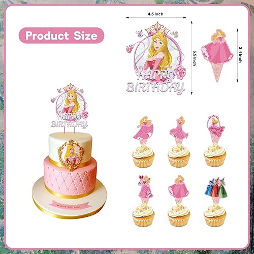 Miniatura 3 de 25 decoraciones de princesa aurora para cupcakes, decoración de fiesta de cumpleaños, suministros de fiesta temática de belleza durmiente para