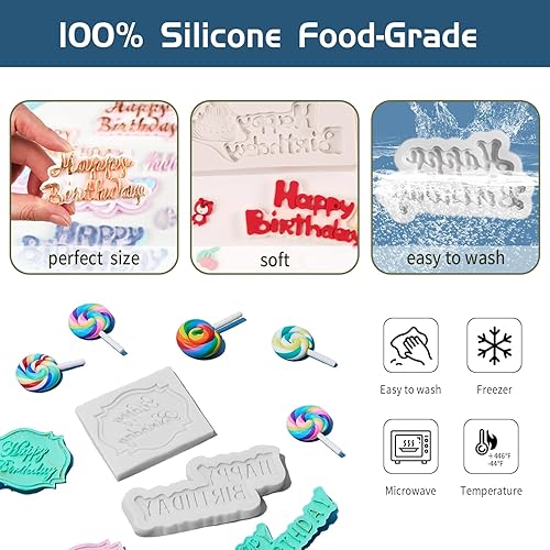 Miniatura 3 de 6 moldes de silicona para fondant de cumpleaños, moldes de chocolate, moldes de silicona para decoración de pasteles, decoración de cupcakes,