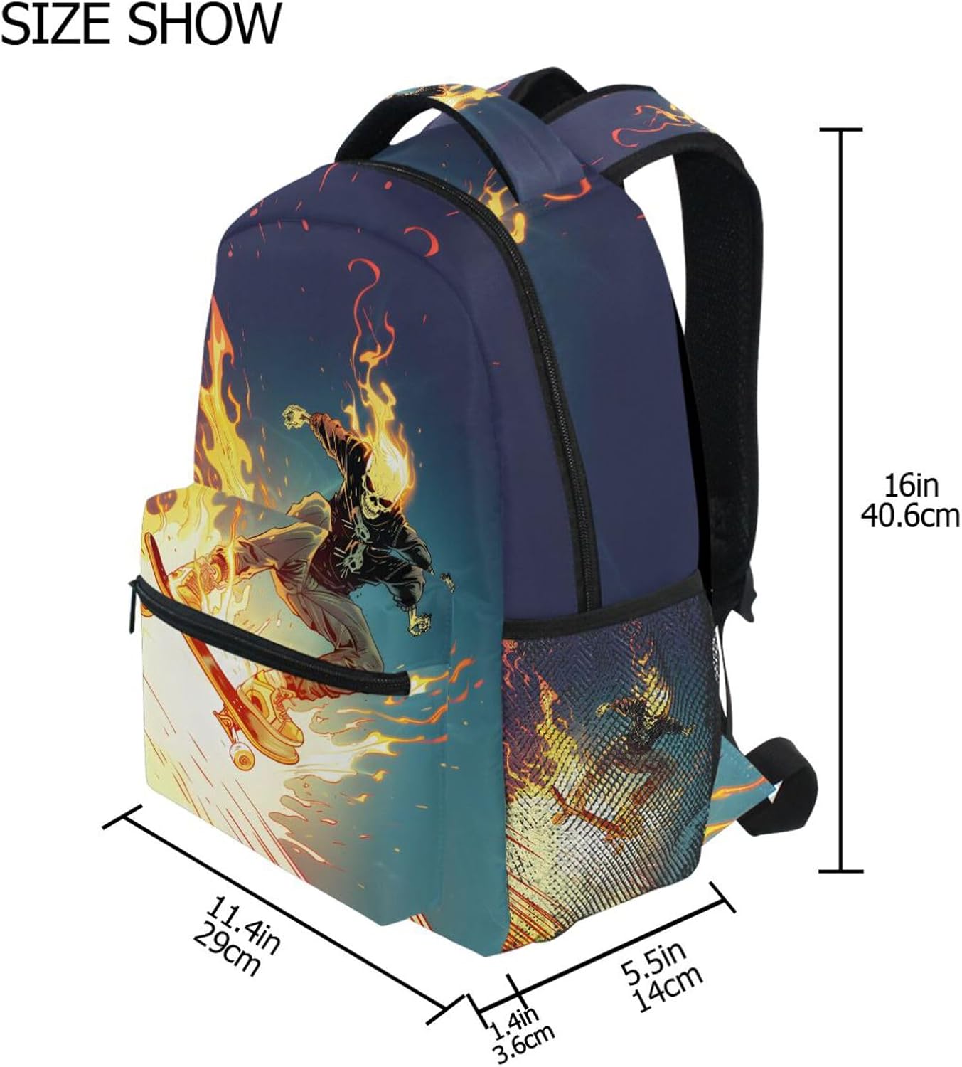 JIPONI Ghost Rider Backpack For Girls Boys, Student School Bag Bookbag Travel Laptop Backpack Purse Daypack image 3