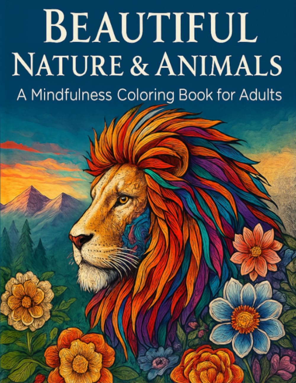 Beautiful Nature & Animals: A Mindfulness Coloring Book for Adults: Stunning Wild Animals, Mandalas, Flowers & Landscapes to Relieve Stress, Spark Creativity and Find Inner Peace