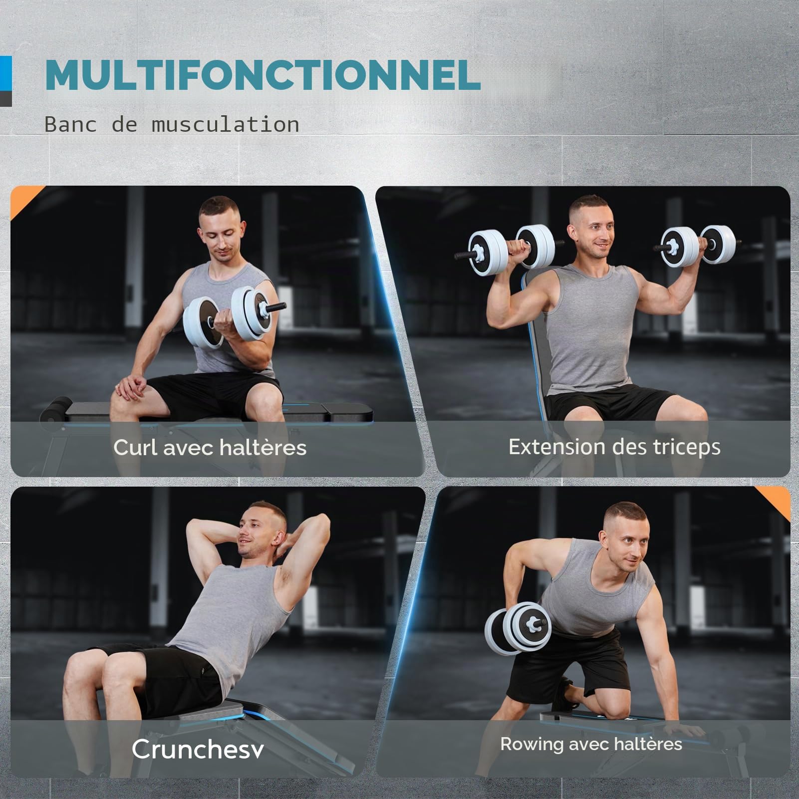 Banc de Musculation Pliable, Banc Musculation Complet Inclinable Réglable, Banc inclinable pour Exercice Gymnastique à Domicile/Bureau,230Kg capacité de poids