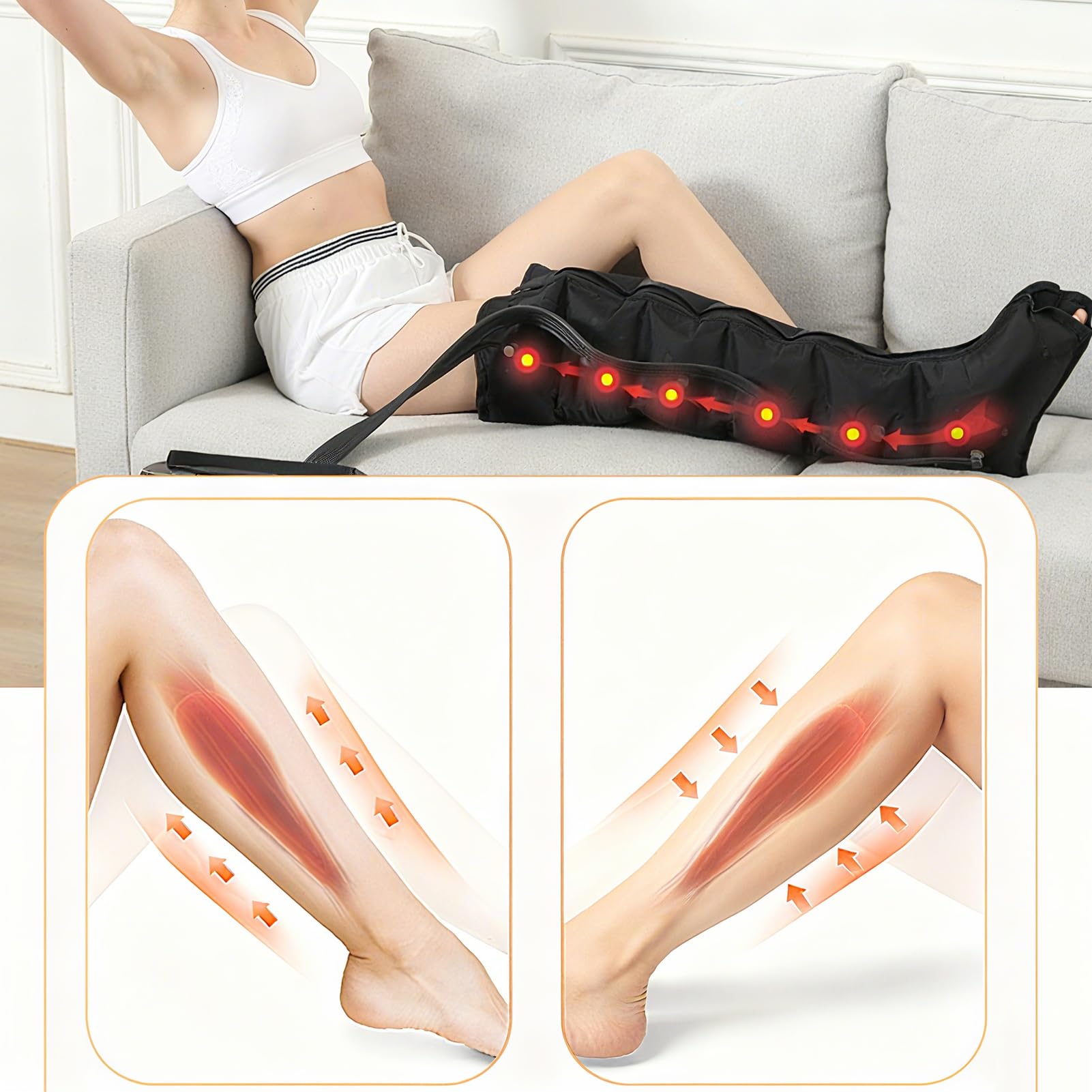 Botas Presoterapia Para Casa Abdomen Y Piernas | Botas de Presoterapia en casa | Masajeador De Compresión De Aire Para Piernas, Brazos, 6 Cámaras De Aire Masajeadores De Drenaje Linfático