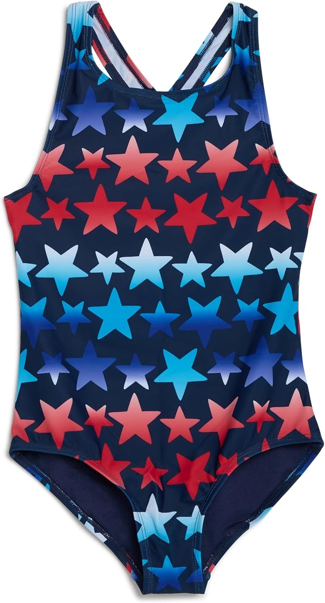 Lands' End Traje de baño de una pieza con espalda cruzada elástica UPF 50+ para niña