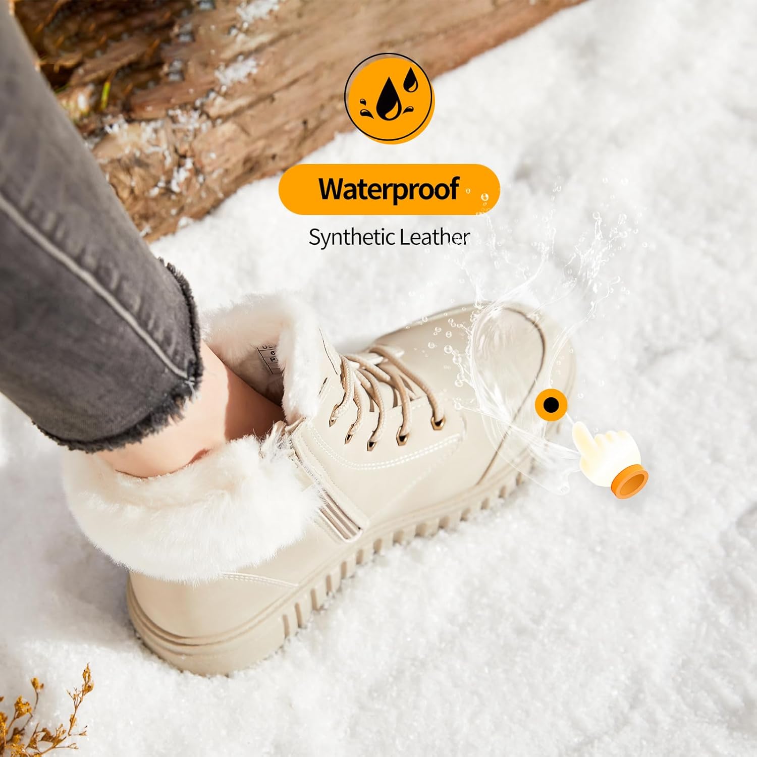 ZGR Women's Snow Boots Winter Waterproof Ankle Booties with Side Zipper,Warm Lining for Outdoor Combat Boots