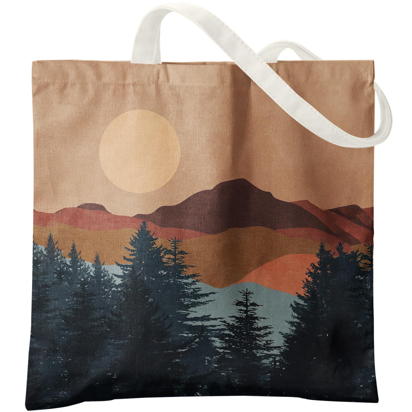 Boho Tote Bag Aesthetic, Minimalist Abstract Boho Terracotta Sun Sunshine Canvas Tote Bag for Women