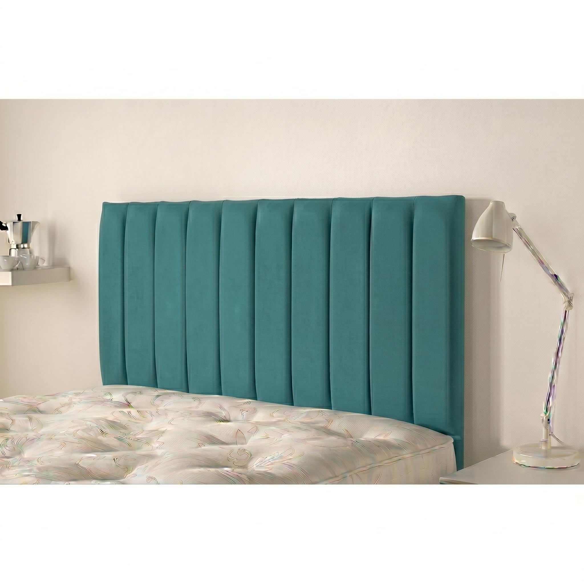 NK Homeware Teal Double Bed Headboard - Plush Velvet Upholstered Headboards for Divan Beds - 20 Inch Padded Vertical Channel Tufted (Teal, 4ft 6inch Double)