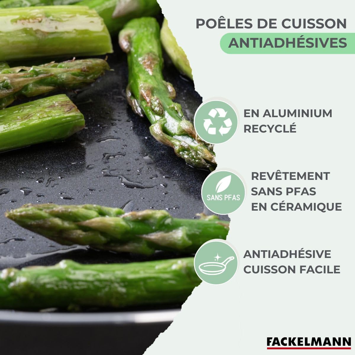Fackelmann Set 4 poêles céramique 16/20/24/28 cm et 6 ustensiles