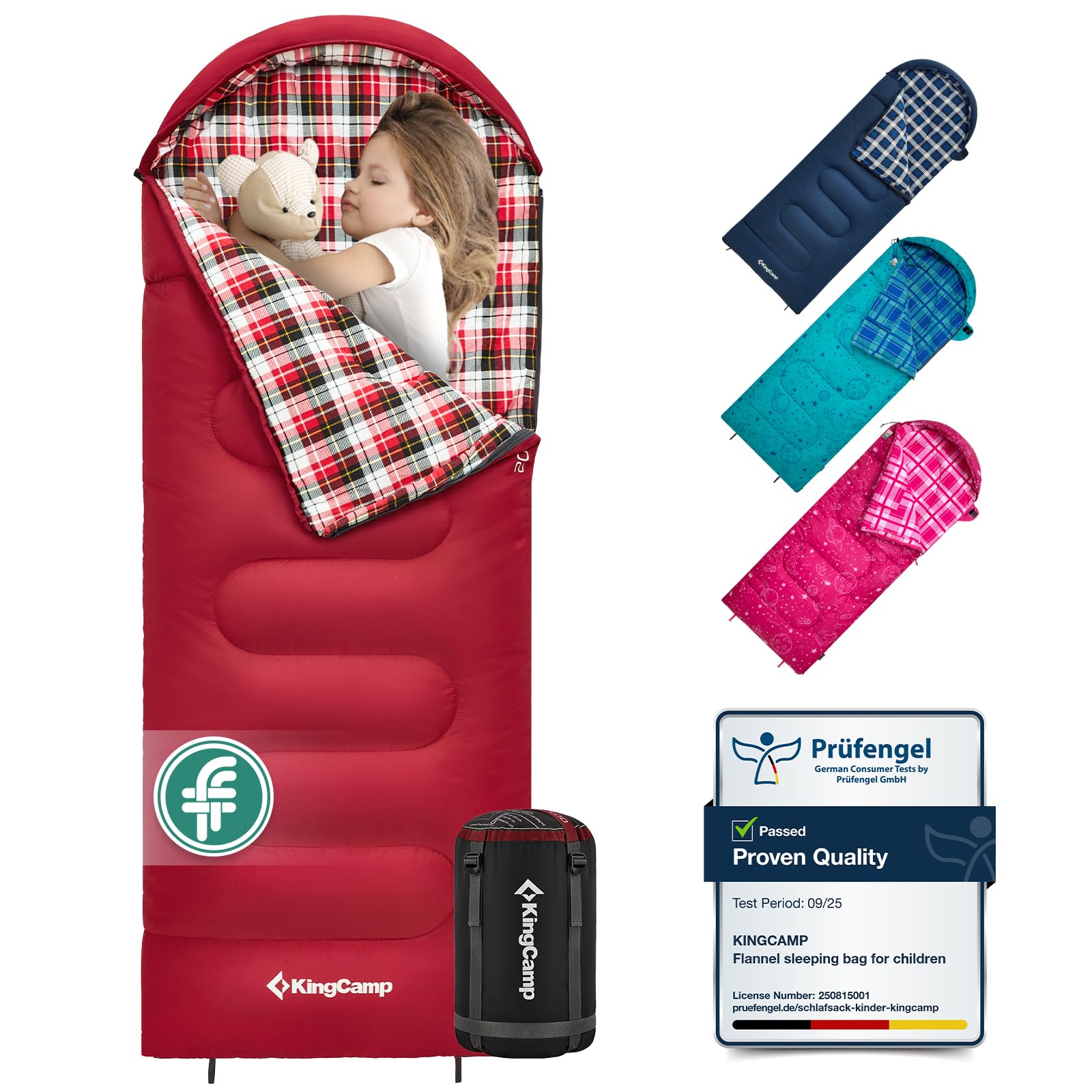 KingCamp Kids Sleeping Bag Flannel Liner,Winter Sleeping Bag Cotton Warm,4 Season, Lightweight Single for Camping Hiking Backpacking Outdoor with Compression Sack for Girls Boys 170x70cm