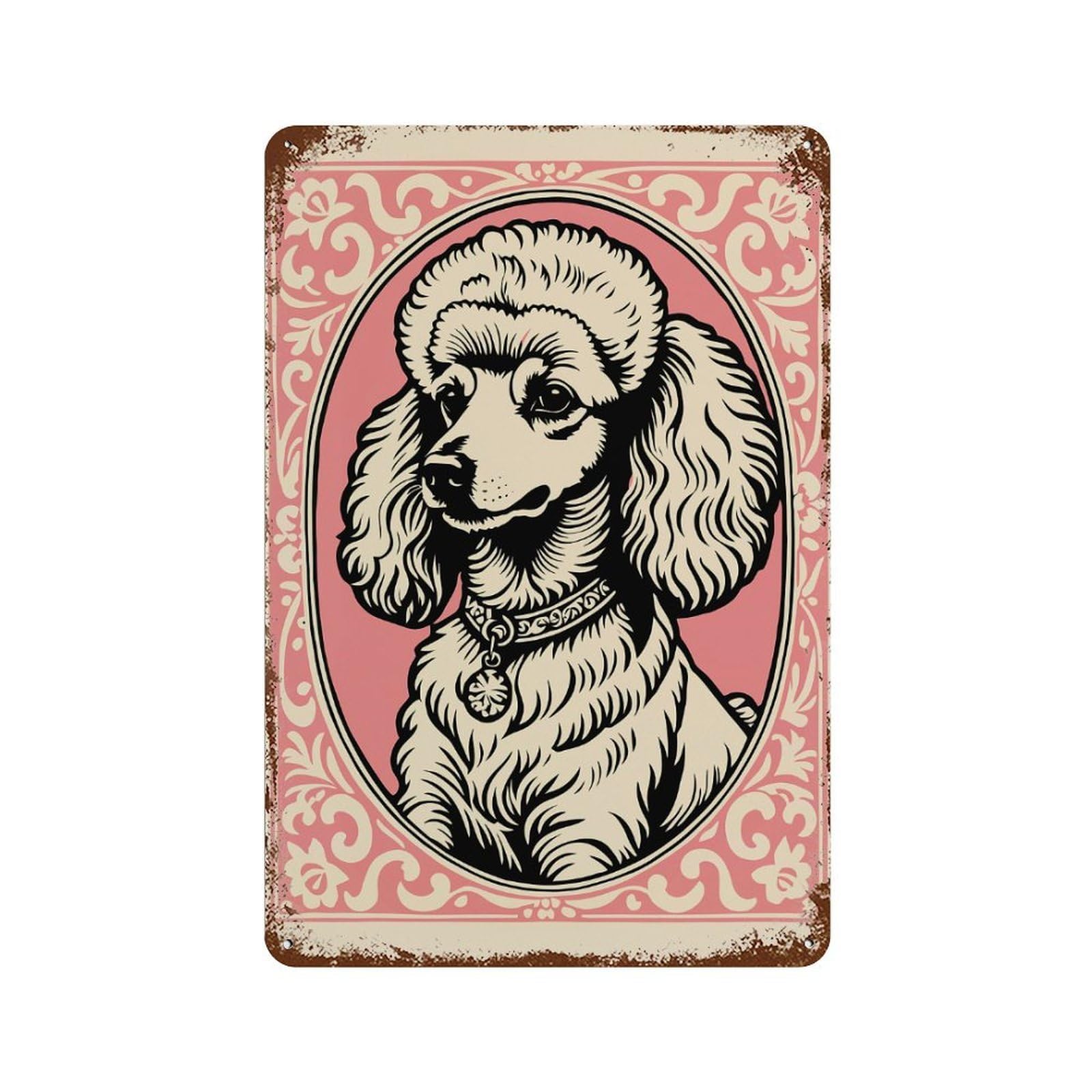 Rustic Tin Plaque with Poodle Portrait Design 11.8"x7.9", for Cafe, Home Bar And Lounge Decor, Novelty Wall Decor
