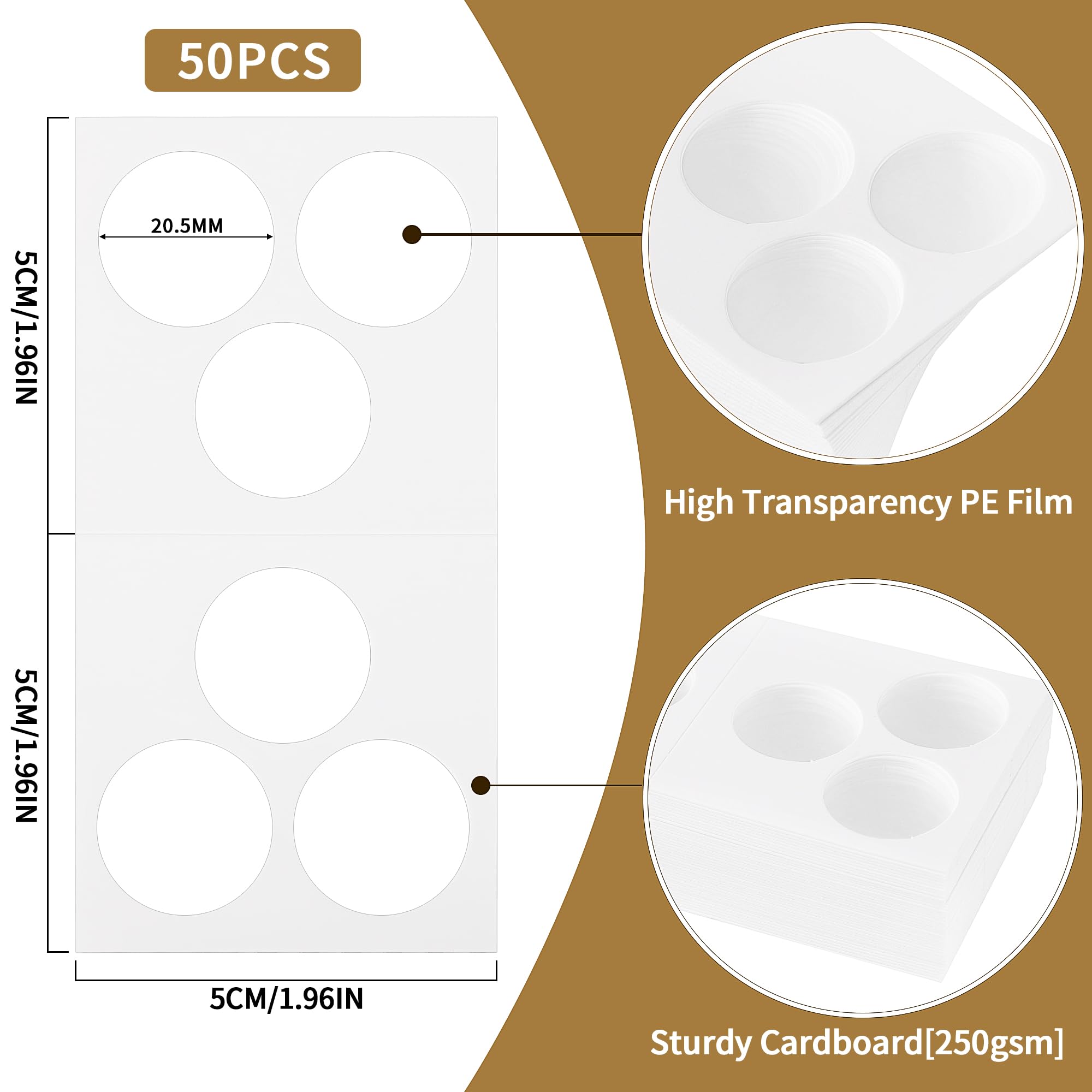 Coin Flips - 50 PCS Cardboard Holders for 2x2 inch Pockets CS07 (White Coin Flips Fits 2x2 inch grids, 3-Hole US Penny [Opening:20.5mm/0.8 in])