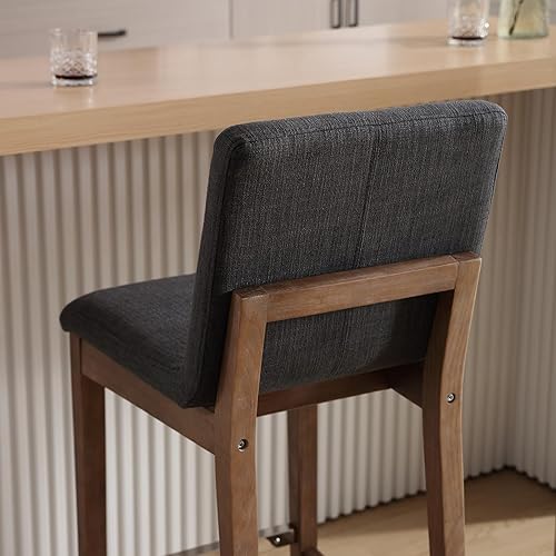 Miniatura 6 de Juego de 2 taburetes de bar de madera, modernos de mediados de siglo, 30 pulgadas de altura de barra con respaldo y reposapiés, cómodos taburetes de