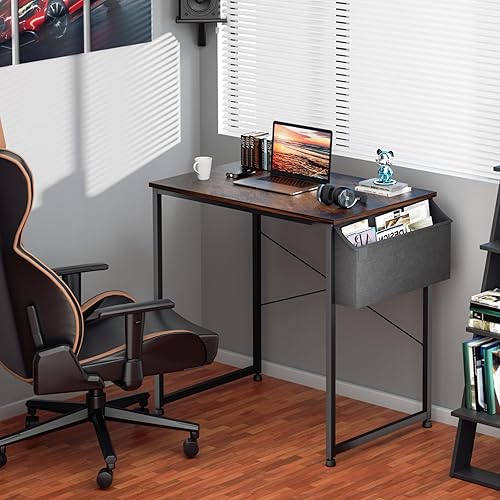 Miniatura 4 de Magshion Escritorio simple de computadora de 32 pulgadas, mesa de estudio moderna para estudiantes con bolsa de almacenamiento para el hogar,