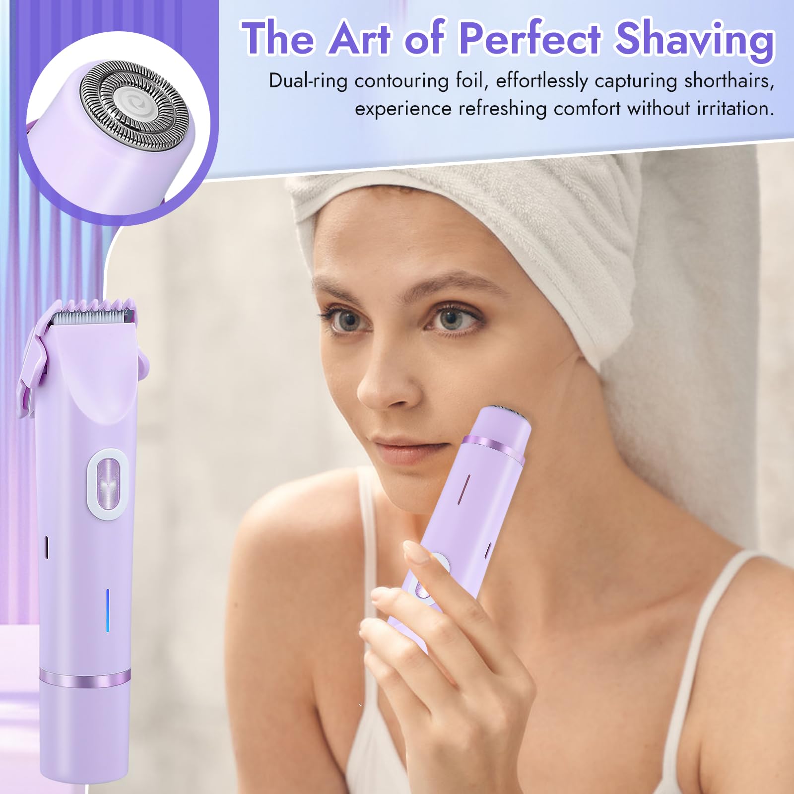 Rasoio Elettrico Donna 2 in 1, Ricaricabile Epilatore Elettrico Donna, IPX7 Impermeabile, Depilazione Indolore Rasoio per Corpo Ascelle Gambe Bikini, Uso Bagnato e Asciutto