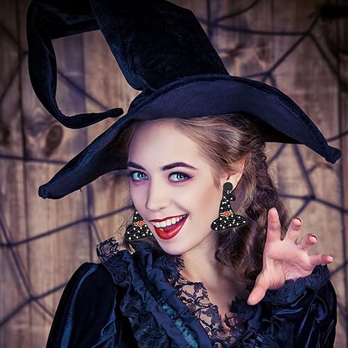 Miniatura 2 de Aretes de Halloween para mujer, lindos aretes colgantes con cuentas de fantasma de calabaza, diseño de calavera espeluznante, sombrero de bruja,