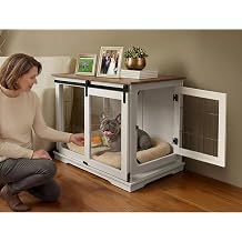 FXW Dog Crate Furniture for Small Dogs, 31.5" L Dog Crate End Table with Clear Acrylic Barn Doors, 200 lbs Tabletop, White