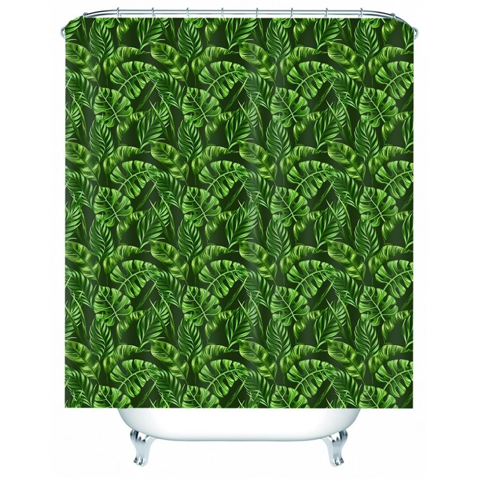 Rideau de douche vert en tissu polyester lavable avec anneaux inclus
