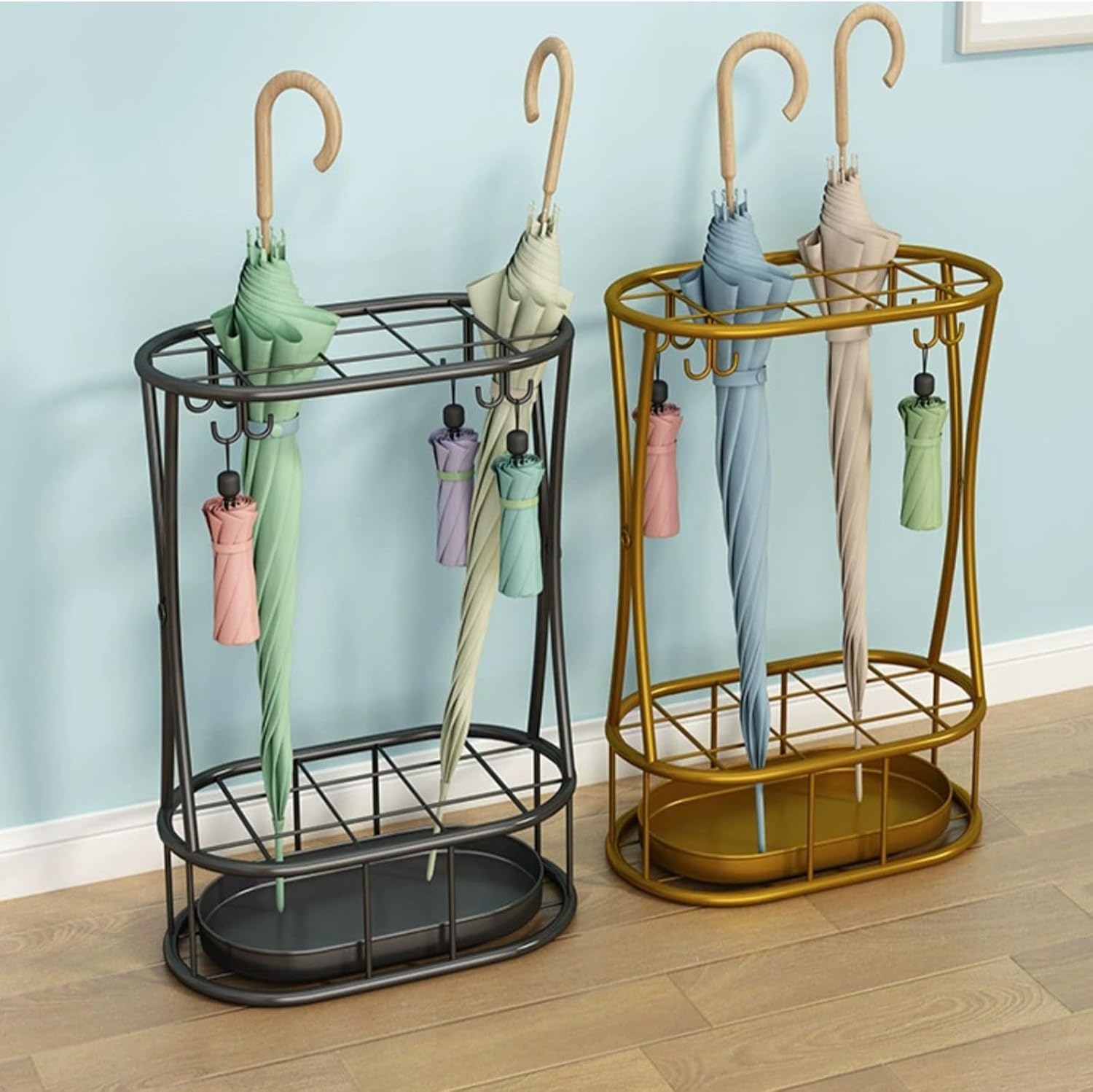 Silver Oval Umbrella Stand Indoor Umbrella Holder Freestanding Storage Container for Entryways Offices and Homes Stylish & Functional Design