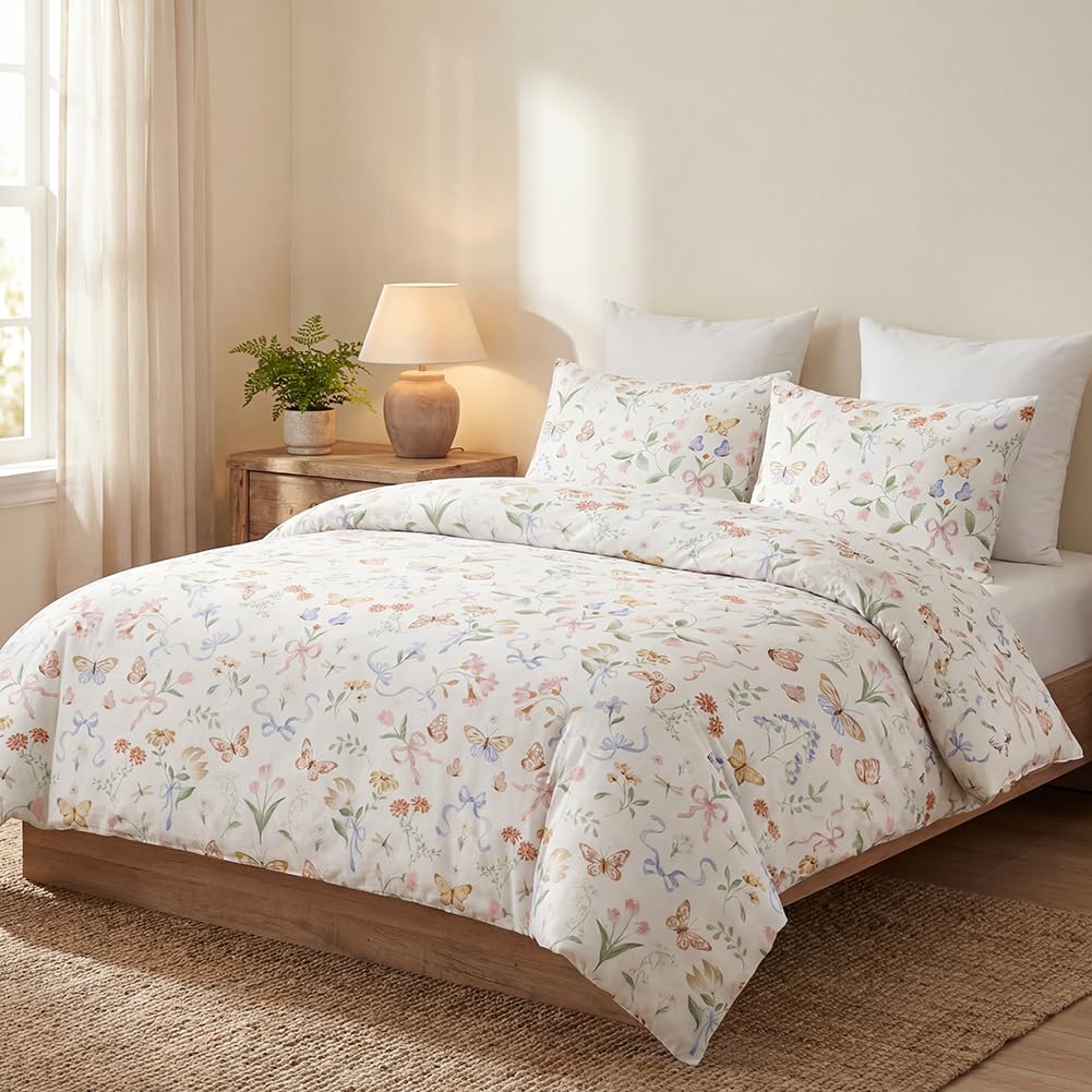 AShanlan Bettwäsche Blumen 135x200 Pflanzenmuster Bettbezug und Kissenbezug 80x80 cm ÖkoTex Zertifiziert Microfaser Bettwäsche-Sets mit Reißverschluss