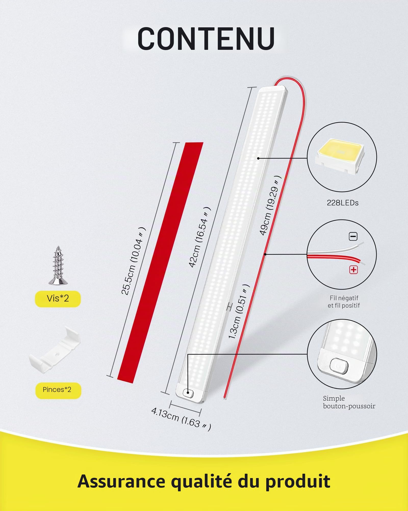 MERTTURM Barre LED 12V, 42cm 1000LM 10W Barre de Lumière Intérieure 228LED, Super Brillant Blanche Barre de Bande Lampe avec Interrupteur pour Voiture Caravane Camion Camping Car Bateau Van, 4pcs