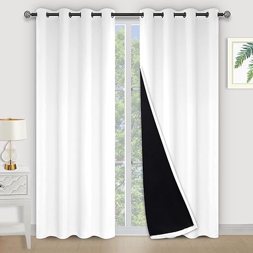 Kinryb Cortinas de invierno 100% opacas para dormitorio, 45 pulgadas de largo, cortinas de doble capa con ojales con forro negro, aislamiento