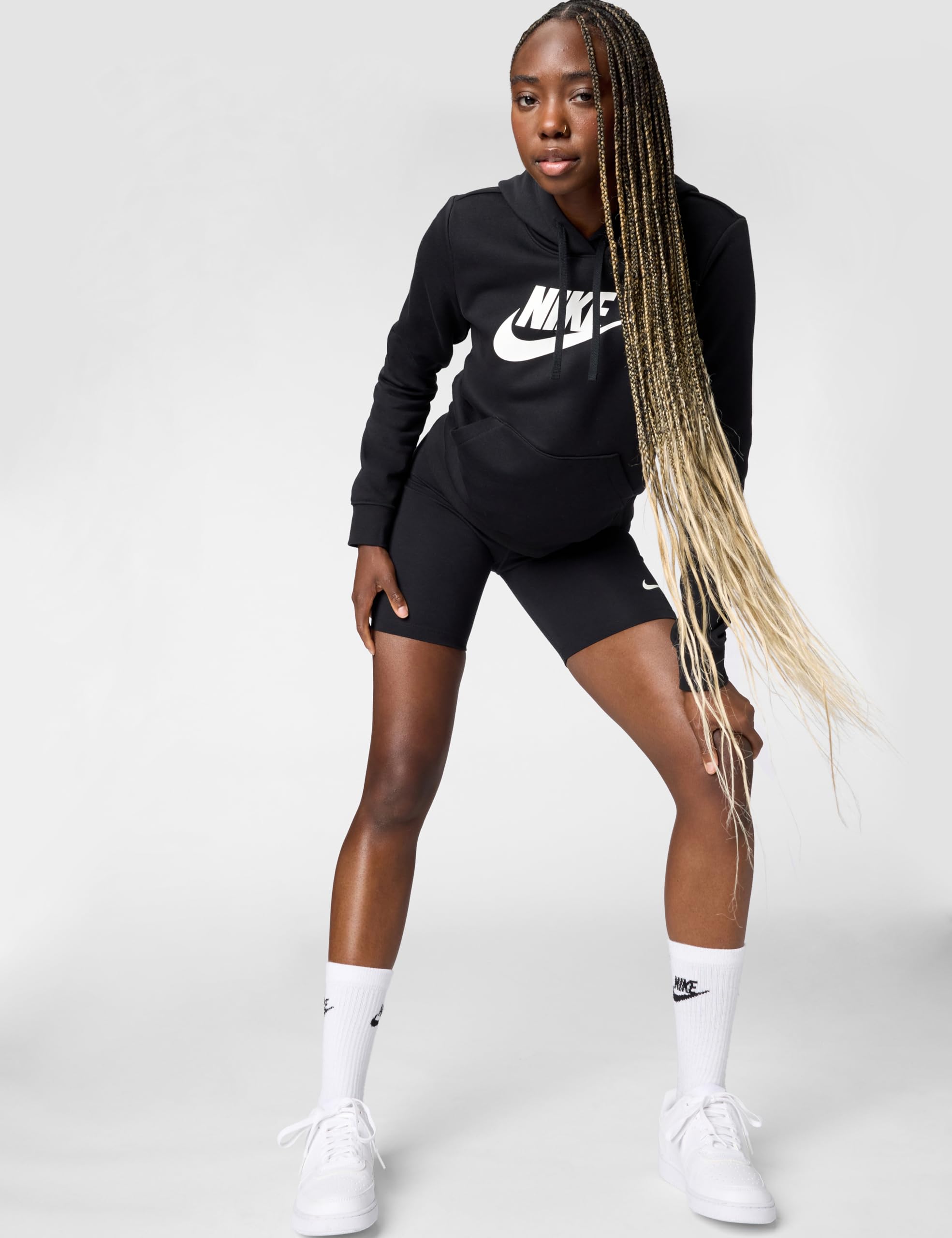 Nike Club FLC Gx Std Felpa con Cappuccio Black/White XS