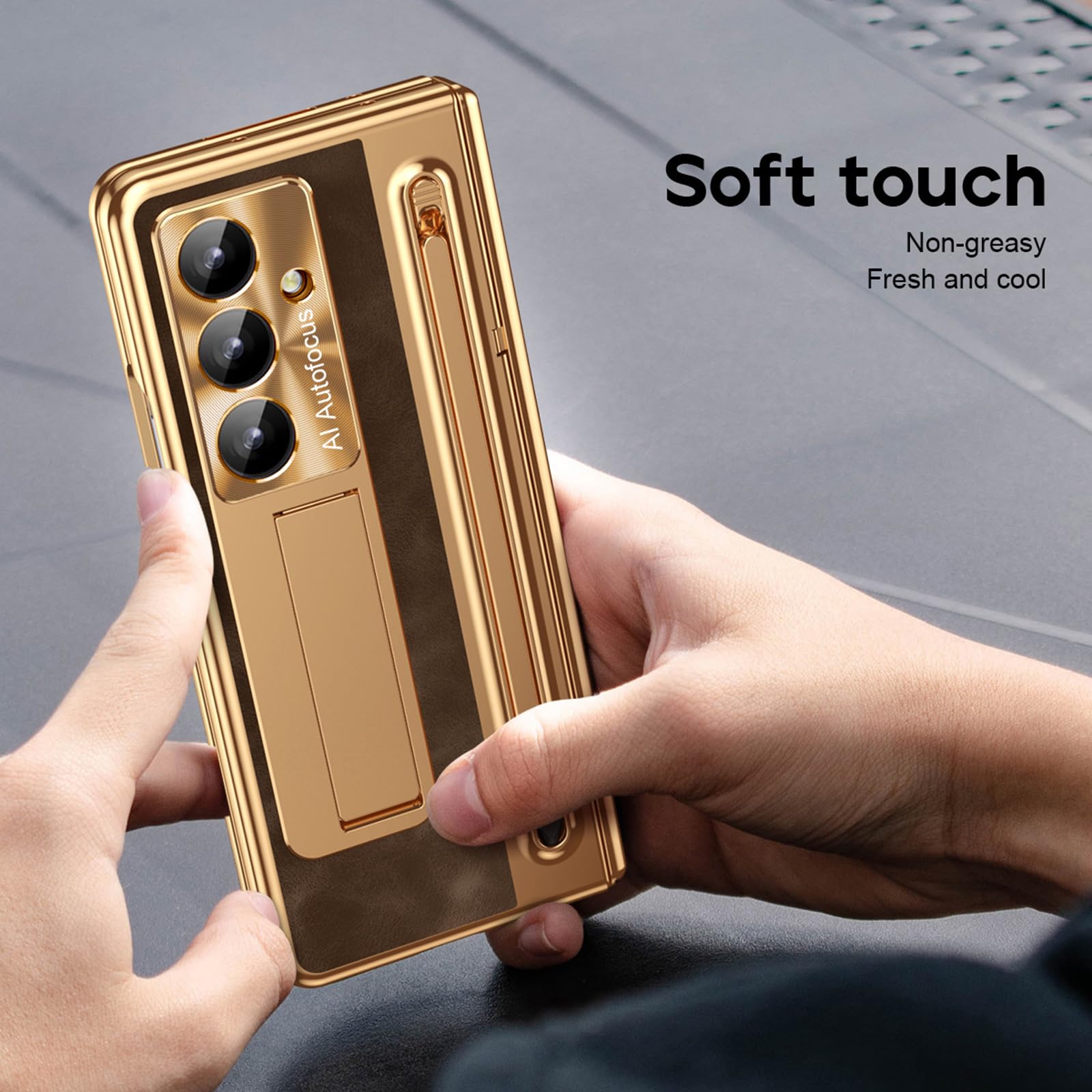 Étui compatible avec Samsung Galaxy Z Fold 8 Ultra, protection intégrale en cuir galvanisé avec fente pour stylo, café
