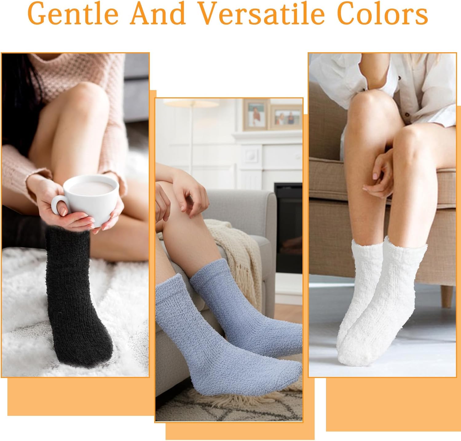 3Pairs Fuzzy Socks Cozy Fluffy Slipper Socks, Winter Warm Plush Home Sleeping Socks don't Shed Lint, Mid-Calf Coral Fleece Home Slipper Warm Socks (Blue, White,Black) - Image 3