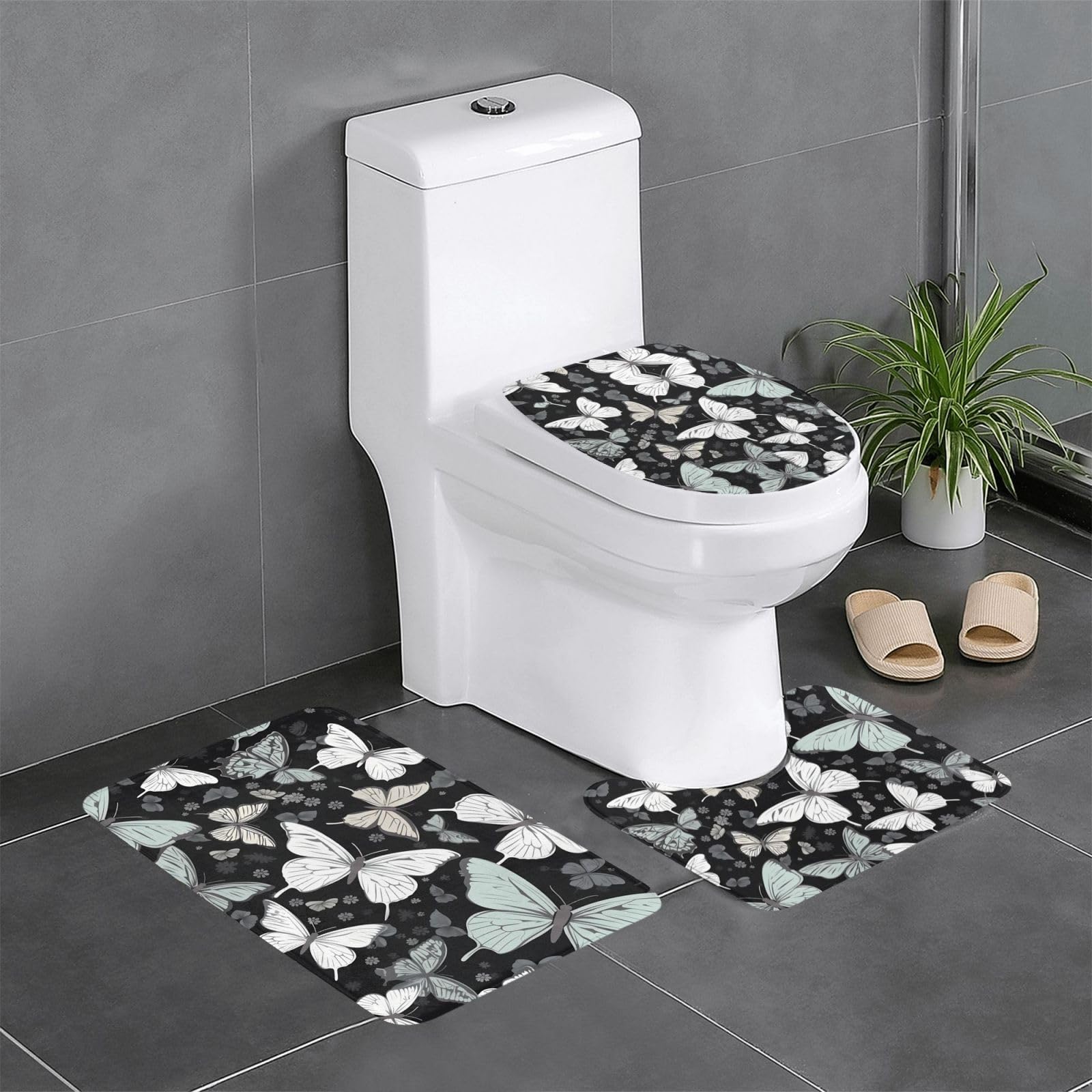 Tapis de salle de bain antidérapants lot de 3 gris et noirs faciles à laver