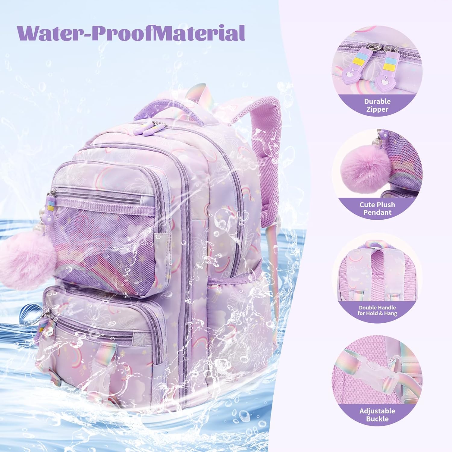 Kawaii Backpack Starry Rainbow Bookbag For Boy Girl - Image 3