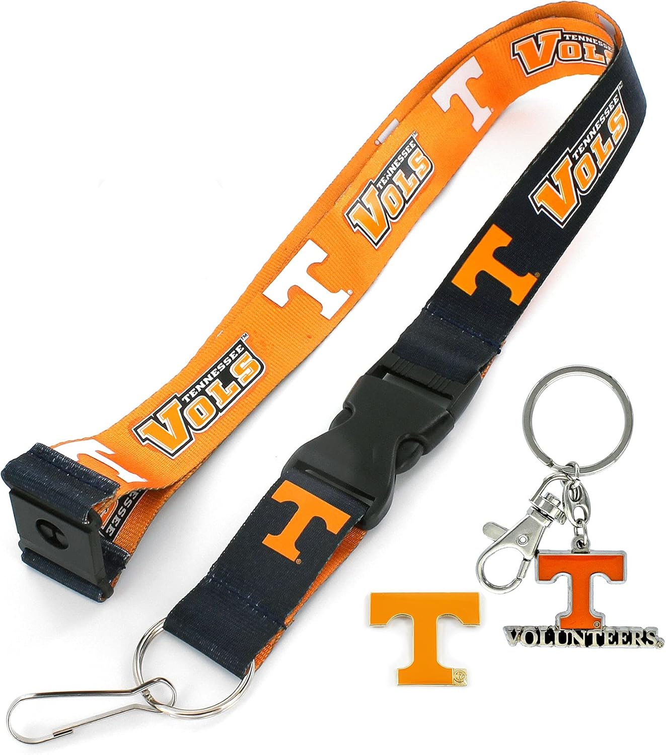 aminco NCAA Tennessee Volunteers Team Reversable Lanyard, Logo Lapel Pin, and Metal Keychain Gift Bundle
