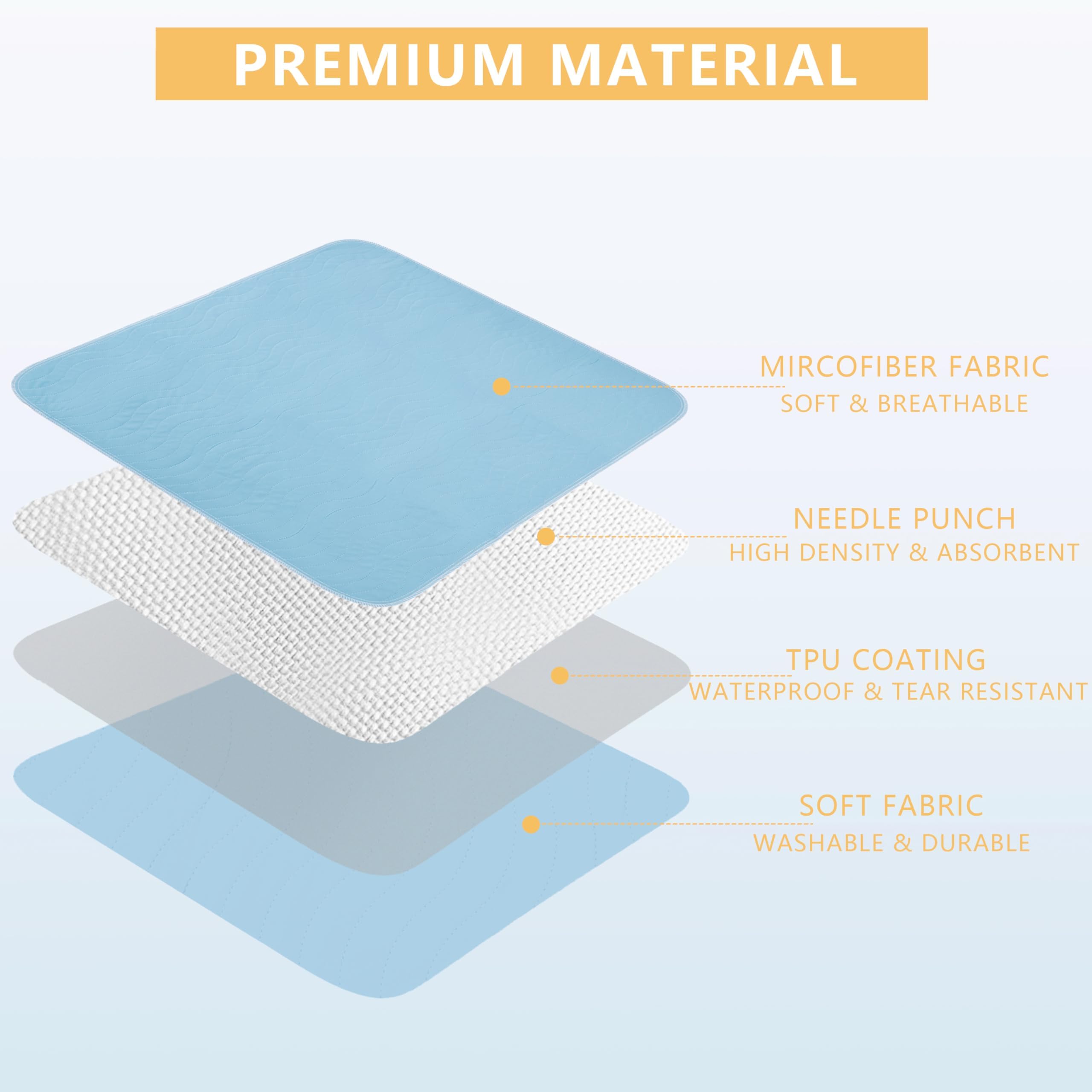DAHAPYBOO Almohadillas lavables de 36 x 36 pulgadas, paquete de 4 almohadillas de cama para incontinencia, gran absorción, reutilizables para ancianos, niños, adultos y mascotas, impermeables, de