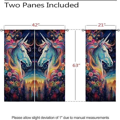 Miniatura 3 de Cortinas opacas de unicornio para niñas y niños, decoración del hogar, lindo arco iris de fantasía de ensueño con ojales, cortinas con aislamiento