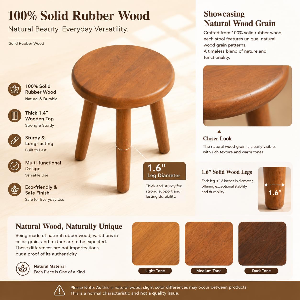 Solid Wood Plant Stand Set of 2, Small Round Side Table Stool for Living Room, Bedroom, Indoor Plants, Nordic Wooden Accent Table
