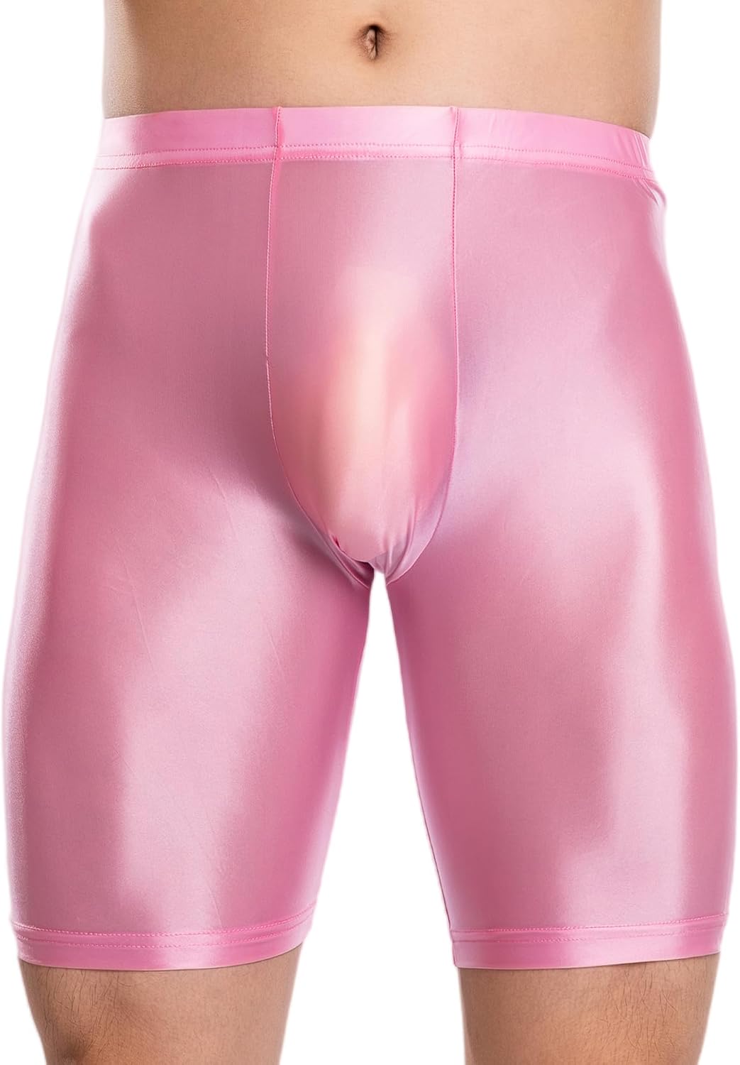 FEOYA Men's Shiny Glossy Oily Compression Shorts Tights See Through Sheer Sports Trunks Bottoms for Bodybuilding