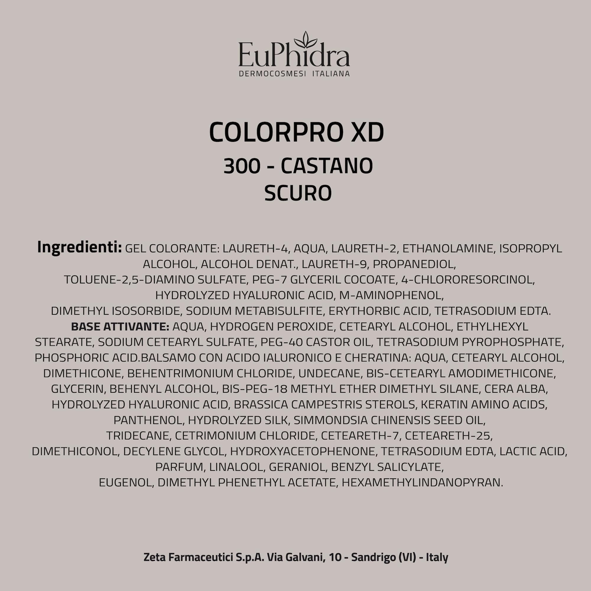 Euphidra - ColorPro XD 300, Castano Scuro, Colorazione Permanente con Acido Ialuronico, Idrata in Profondità, per un Risultato Professionale