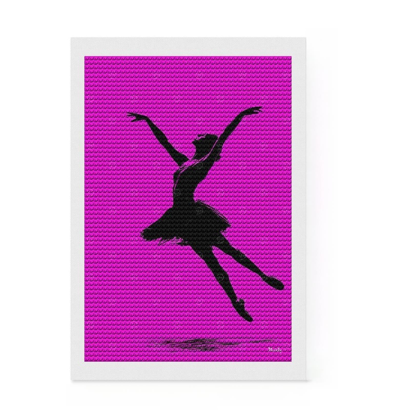 Junmoney Ballerina Silhouette – Elegant Dance on Pink Diamond Art Canvas 8"x12", Easy to Follow Symbols, Easy Handmade Project, Boho Decor, Holiday Gift Idea
