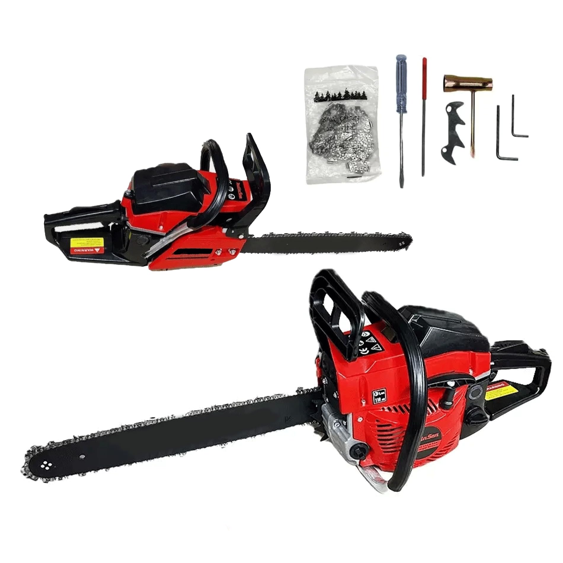 Motosega a Scoppio Professionale 52cc, Barra 50cm, Lunghezza Taglio Utile 45cm, Sistema Antivibrazione e Freno Catena di Sicurezza, Alimentazione Benzina, Ideale per Taglio Legna e Potatura