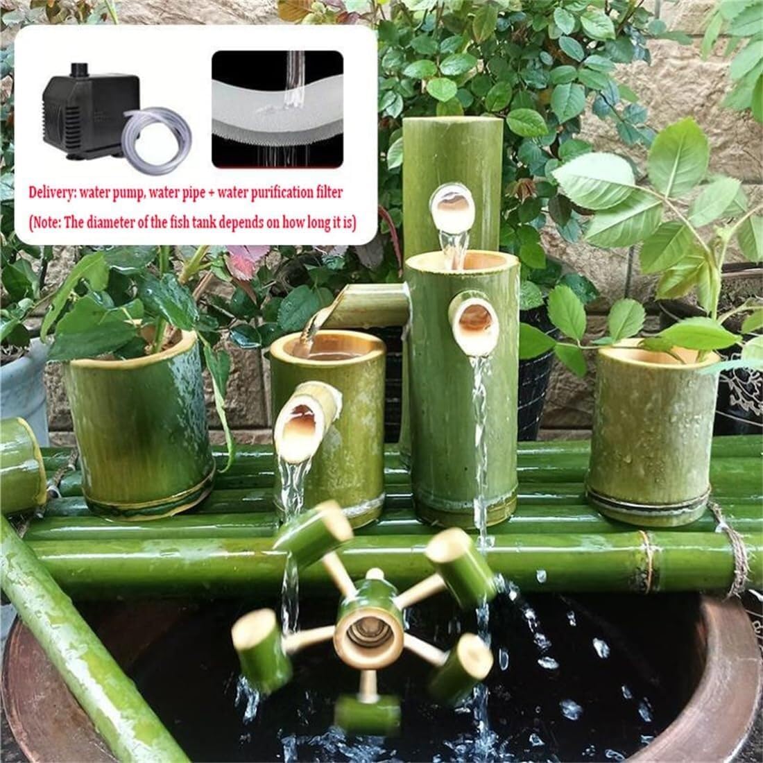 Natural Bamboo Fountain Kit, Bamboo Water Fountain with Pump,Japanese Garden Decoration,for Indoor Outdoor Backyard Lawn,65cm