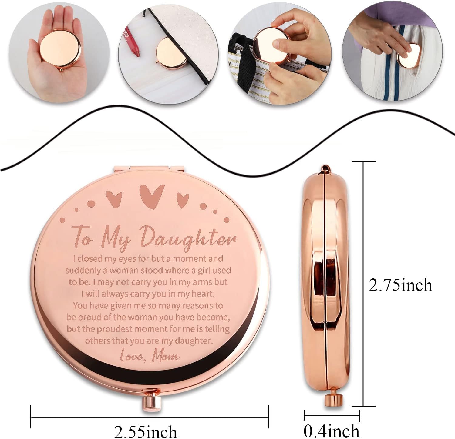PLITI to My Daughter Compact Mirror from Mom Dad Daughter Graduation Gift Daughter Inspirational Pocket Mirror (Daughter Closed MMrg), Rose Gold (CM01) image 2