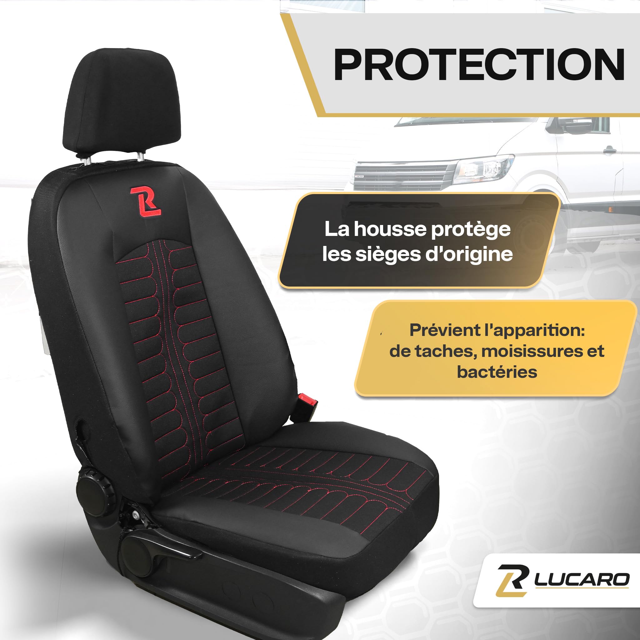 LUCARO Housse Siege Voiture Mercedes Sprinter 3 à partir de 2018 - Ensembles de Housses de Siège 2+1 - Housse de Siege Voiture Noir Rouge - Couvre Siege Auto