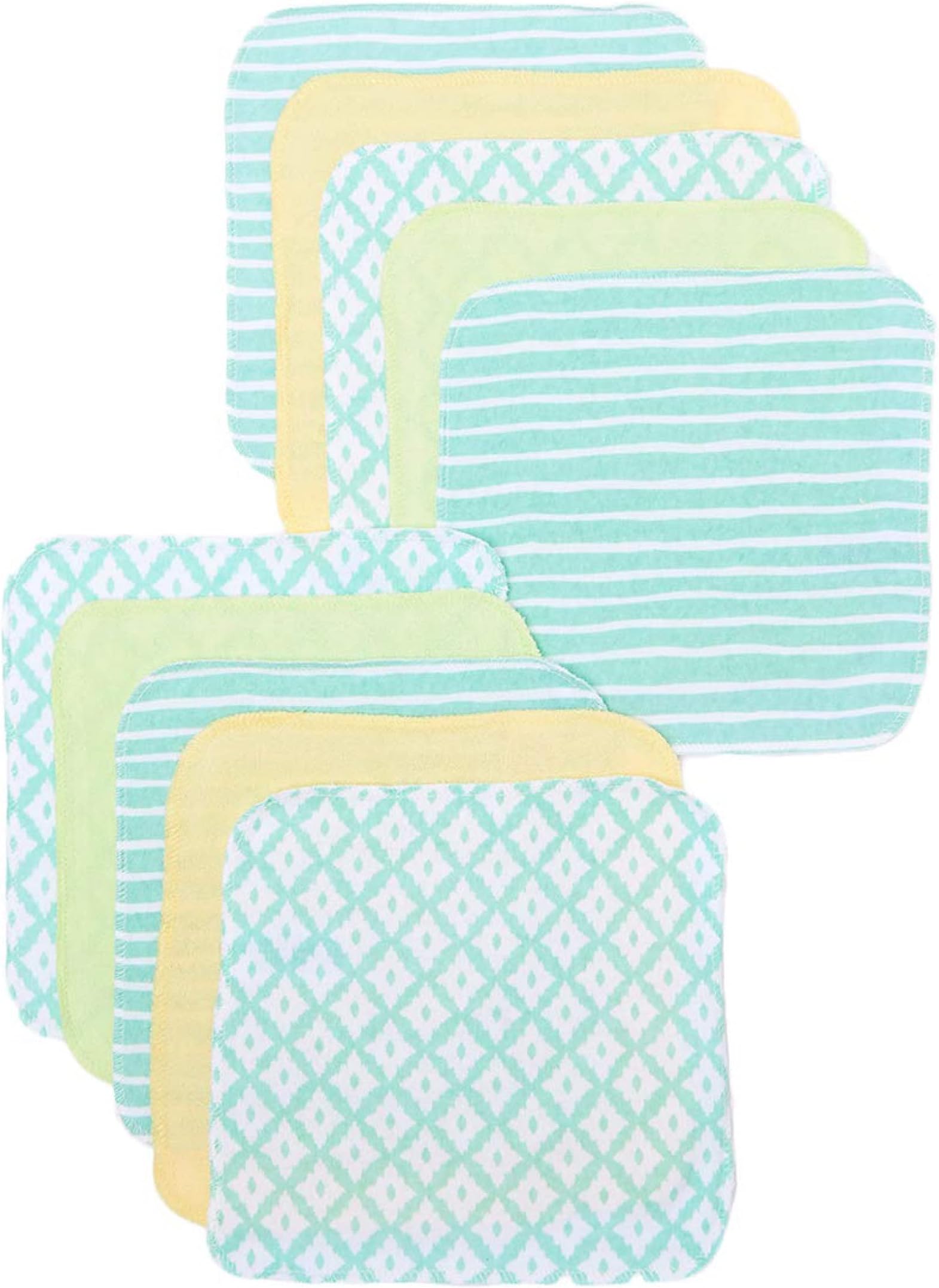 Washcloth Wipes Set for Newborn Boys and Girls, Soft Terry Washcloth Set, Pack of 10, Green Diamonds