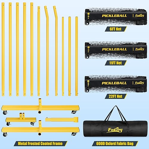 Miniatura 9 de Red de pickleball con ruedas, red portátil 3 en 1 con bolsa de transporte, 3 opciones de tamaño, diseñada para todas las condiciones climáticas,